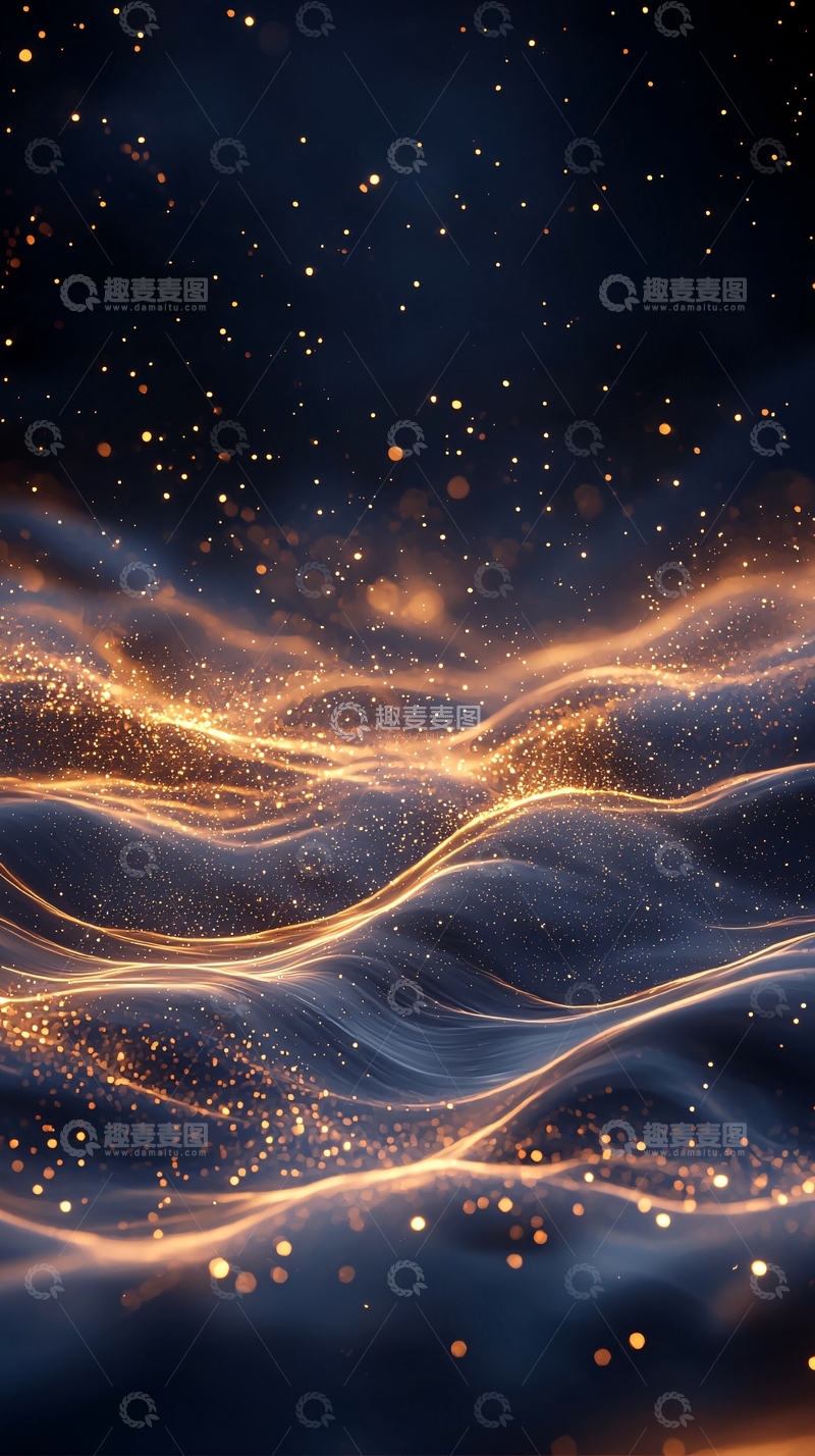 高清大图下载【趣麦麦图】金色波浪星空背景