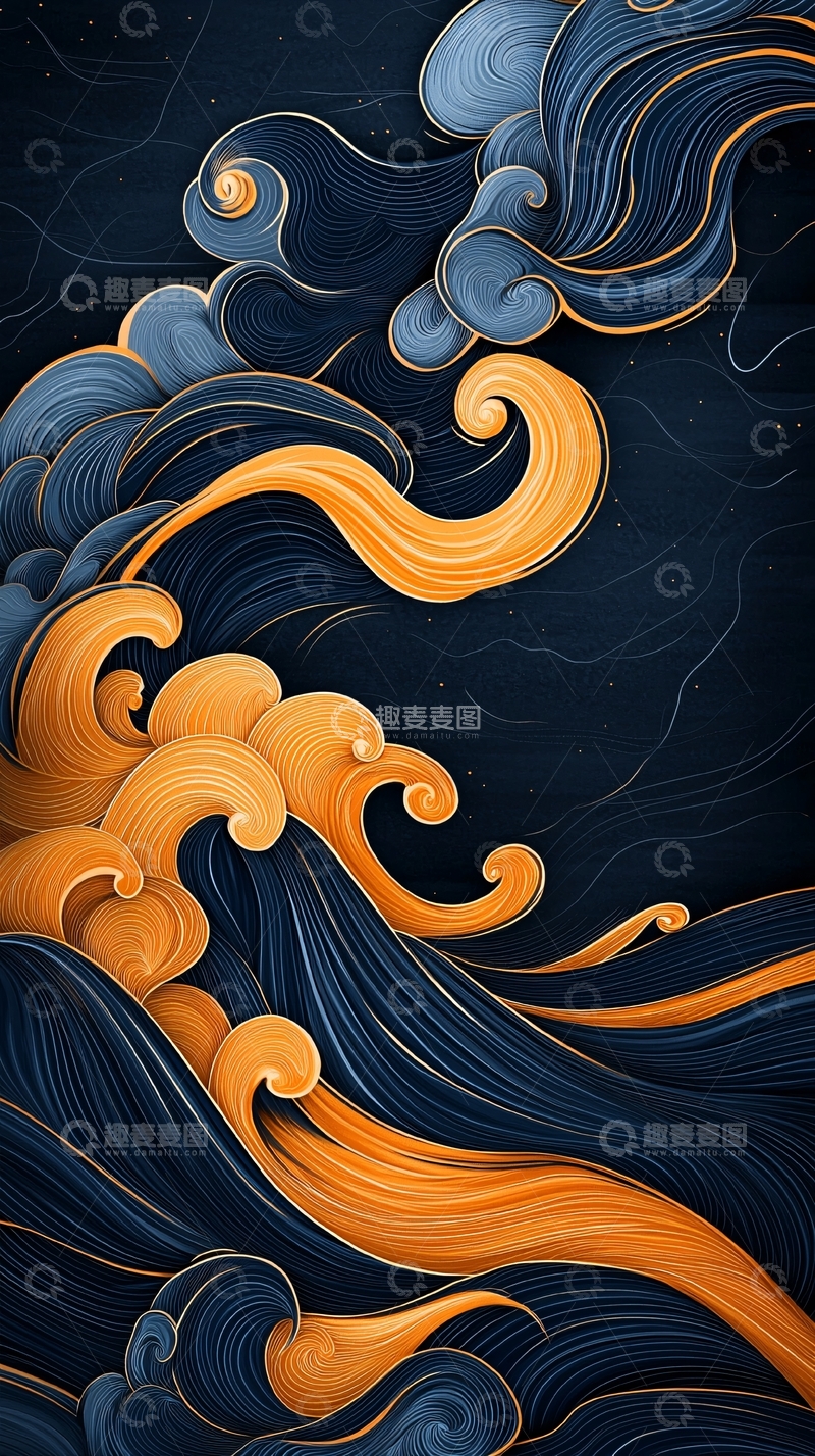 高清大图下载【趣麦麦图】波浪与云彩的艺术插画