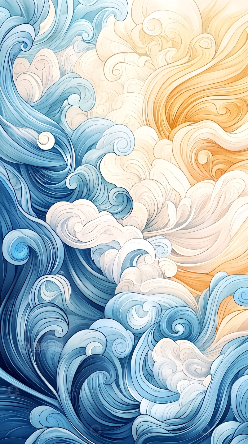 高清大图下载【趣麦麦图】蓝色海洋波浪抽象艺术背景