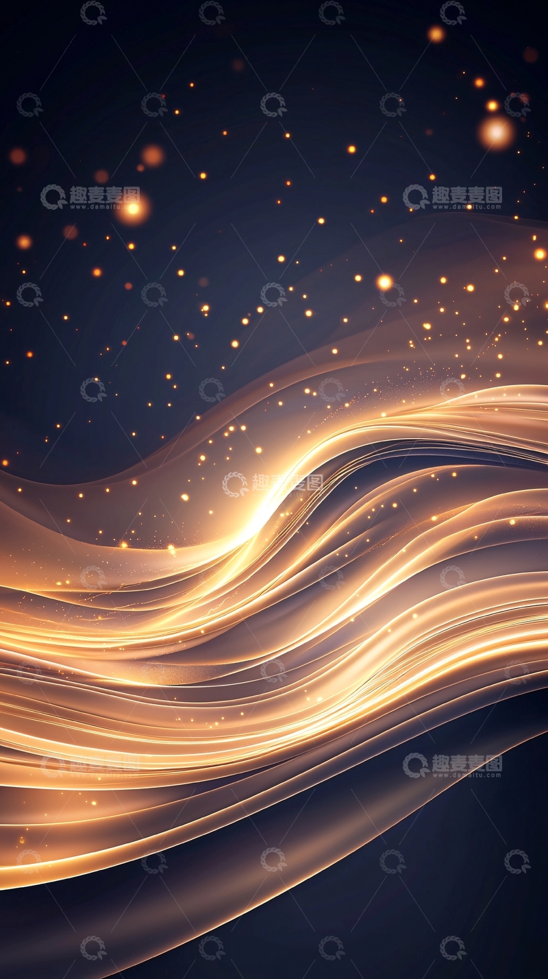 高清大图下载【趣麦麦图】金色波浪光点抽象背景