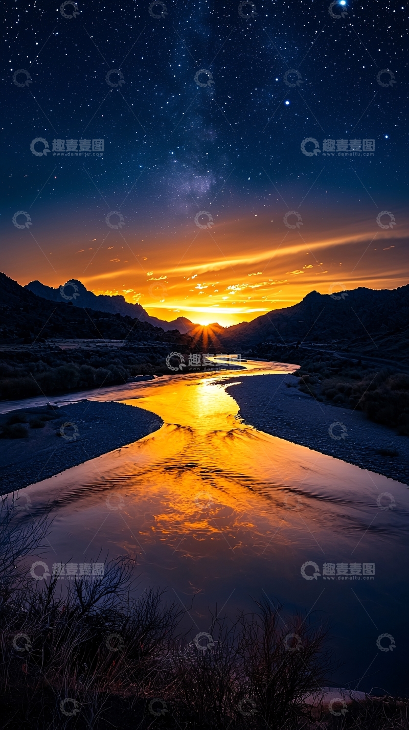 高清大图下载【趣麦麦图】星河映照下的河流夜景