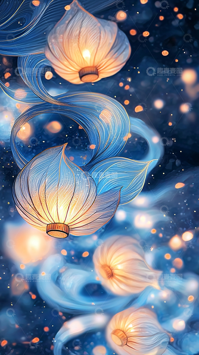 高清大图下载【趣麦麦图】飘逸灯笼夜景背景图