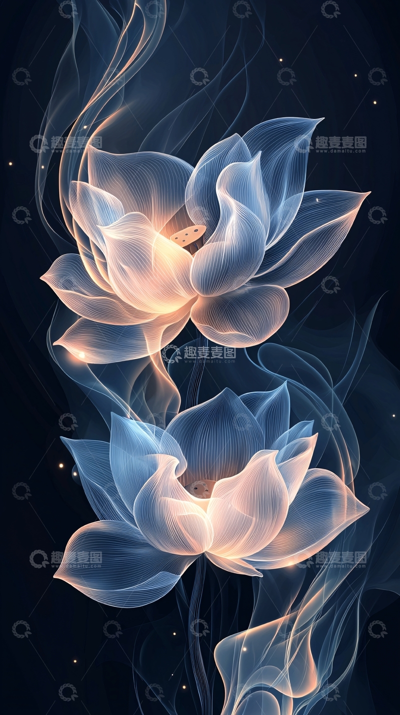 高清大图下载【趣麦麦图】梦幻莲花艺术插画