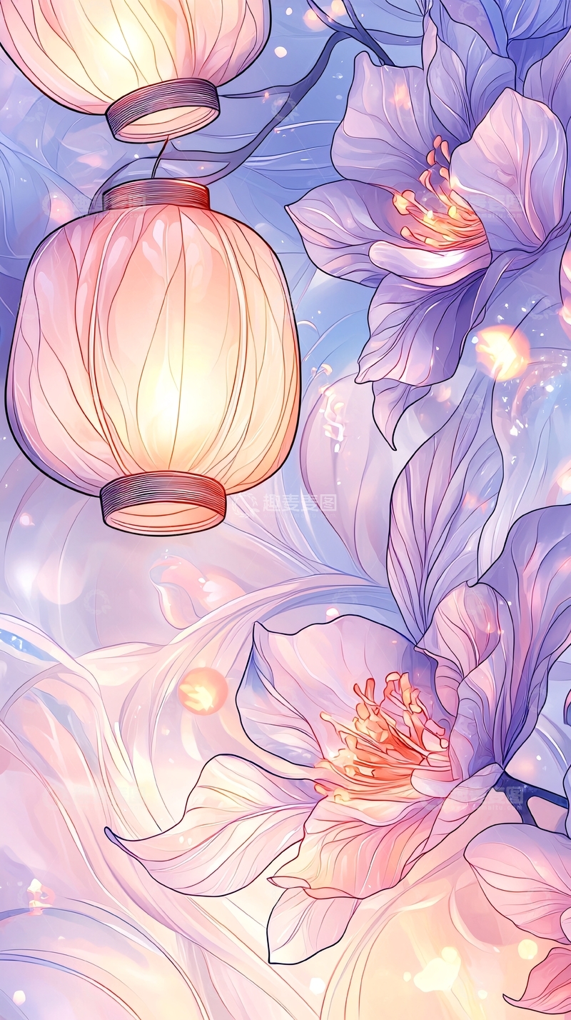 高清大图下载【趣麦麦图】灯笼与樱花夜景