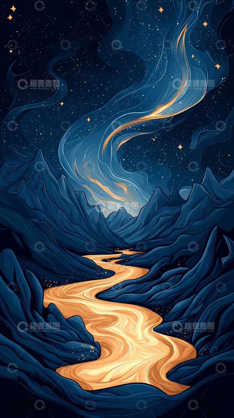 高清大图下载【趣麦麦图】夜空下的蜿蜒河流