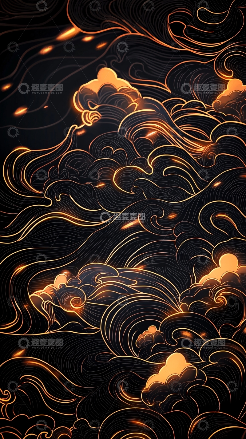 高清大图下载【趣麦麦图】金色波浪夜景艺术插画