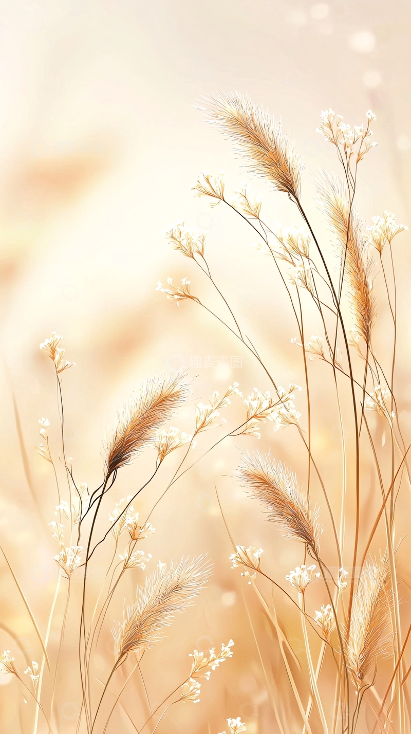 高清大图下载【趣麦麦图】秋日田野上的芦苇与野花