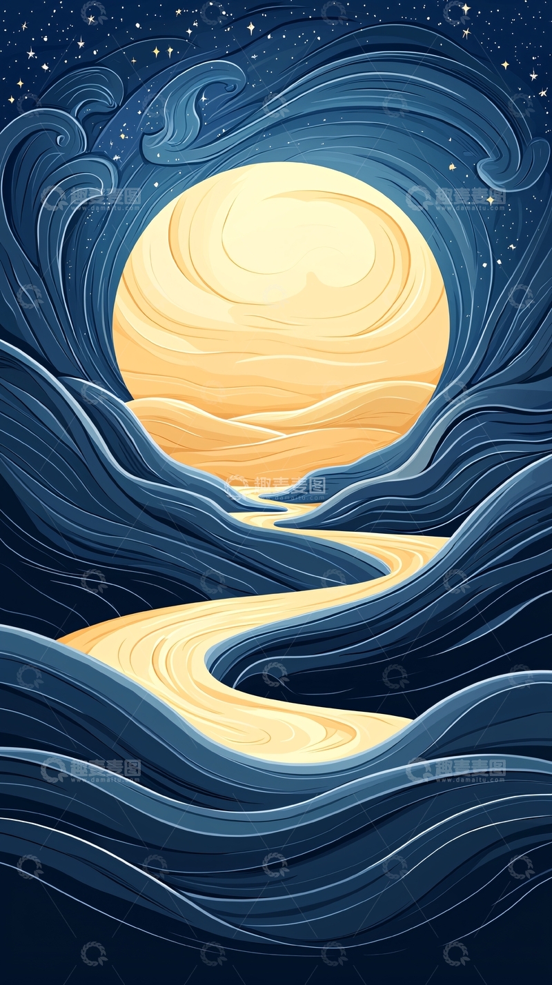 高清大图下载【趣麦麦图】月光下的蜿蜒小径