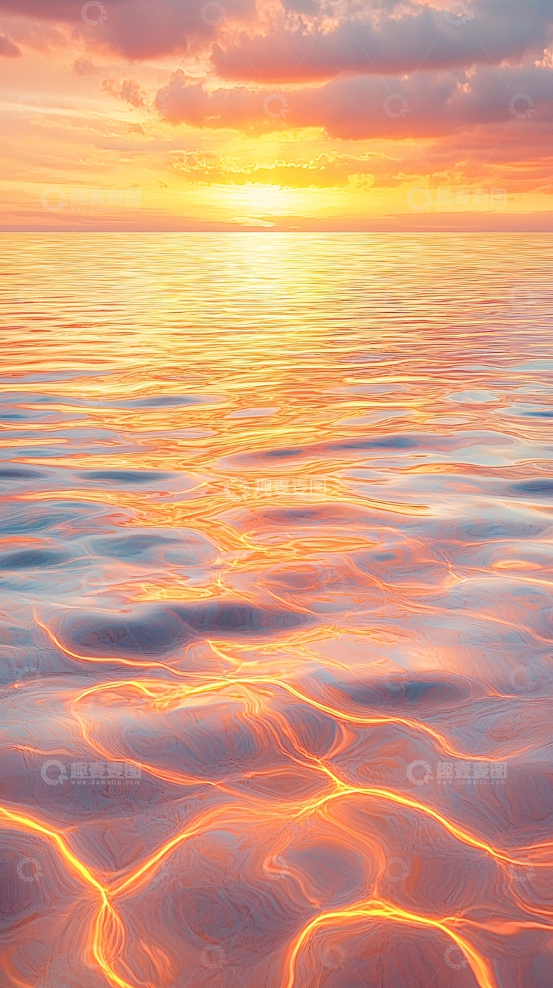 高清大图下载【趣麦麦图】夕阳下的海面波光粼粼
