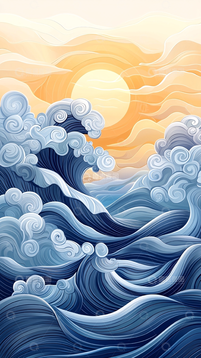 高清大图下载【趣麦麦图】日落海浪动态壁纸