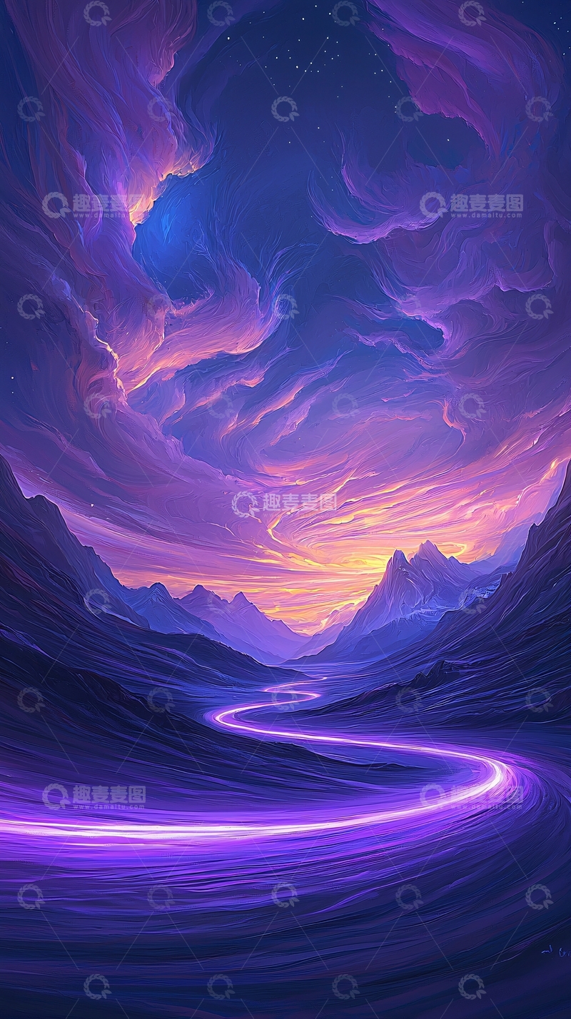 高清大图下载【趣麦麦图】梦幻山脉夜景