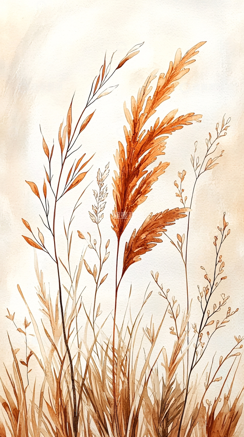 高清大图下载【趣麦麦图】秋日草丛植物插画