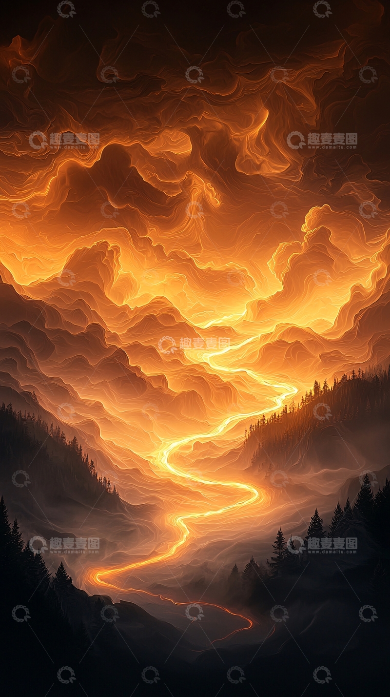 高清大图下载【趣麦麦图】山间蜿蜒的光之河流