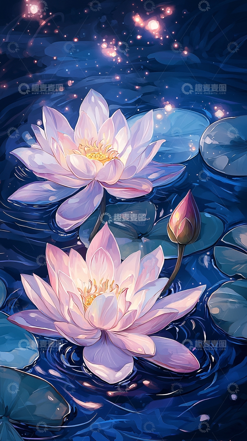 高清大图下载【趣麦麦图】梦幻莲花夜景背景图