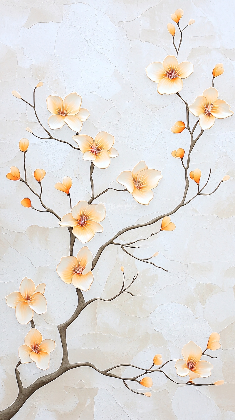 高清大图下载【趣麦麦图】橙色花朵树枝背景图
