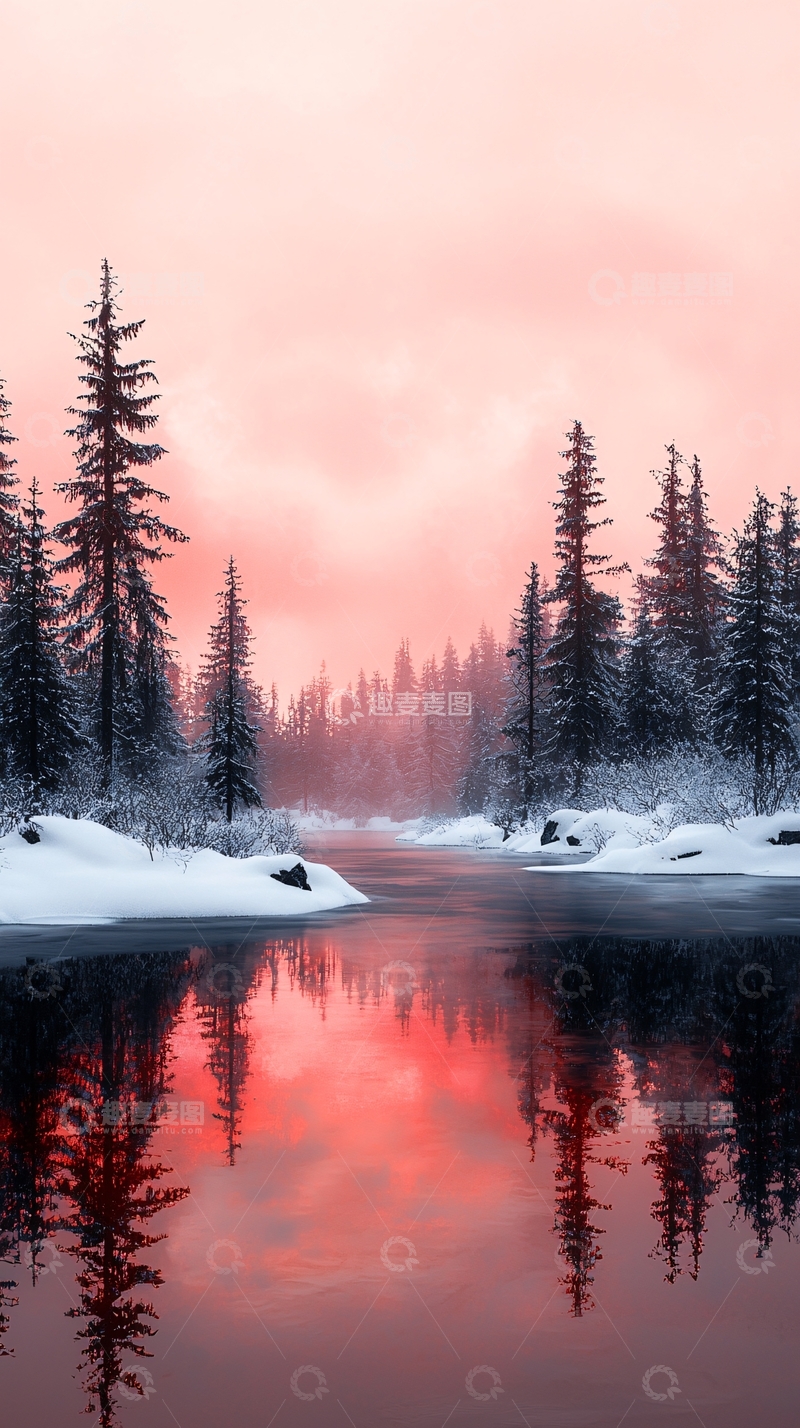 高清大图下载【趣麦麦图】冬日雪景中的静谧河流