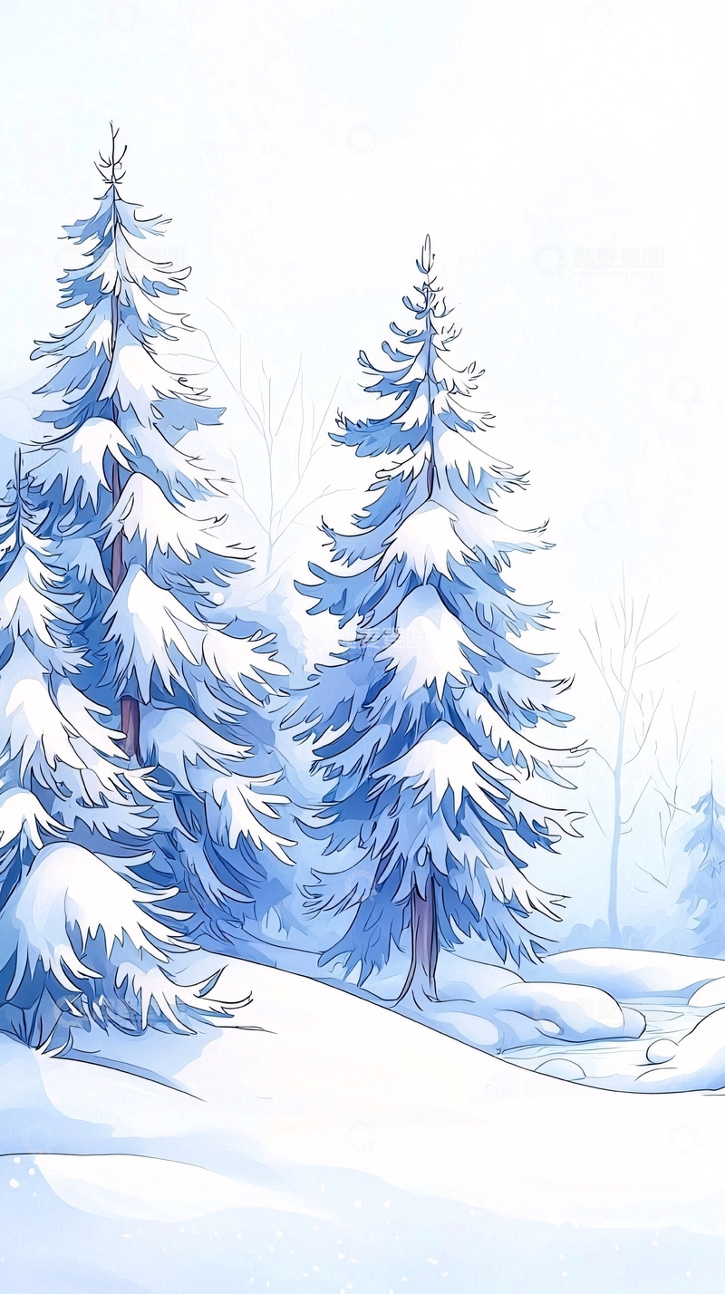 高清大图下载【趣麦麦图】冬日雪景松树风景图