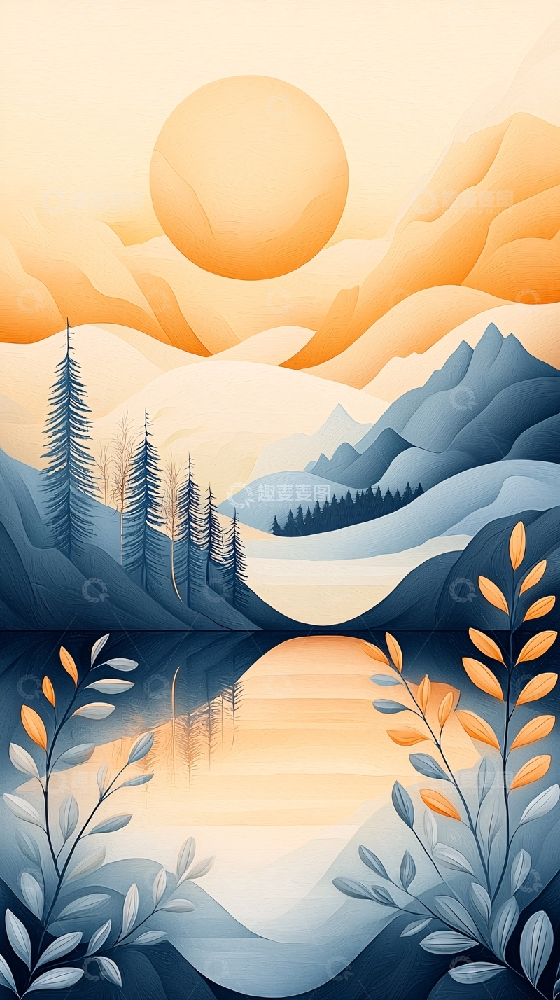 高清大图下载【趣麦麦图】秋日山湖夕阳美景