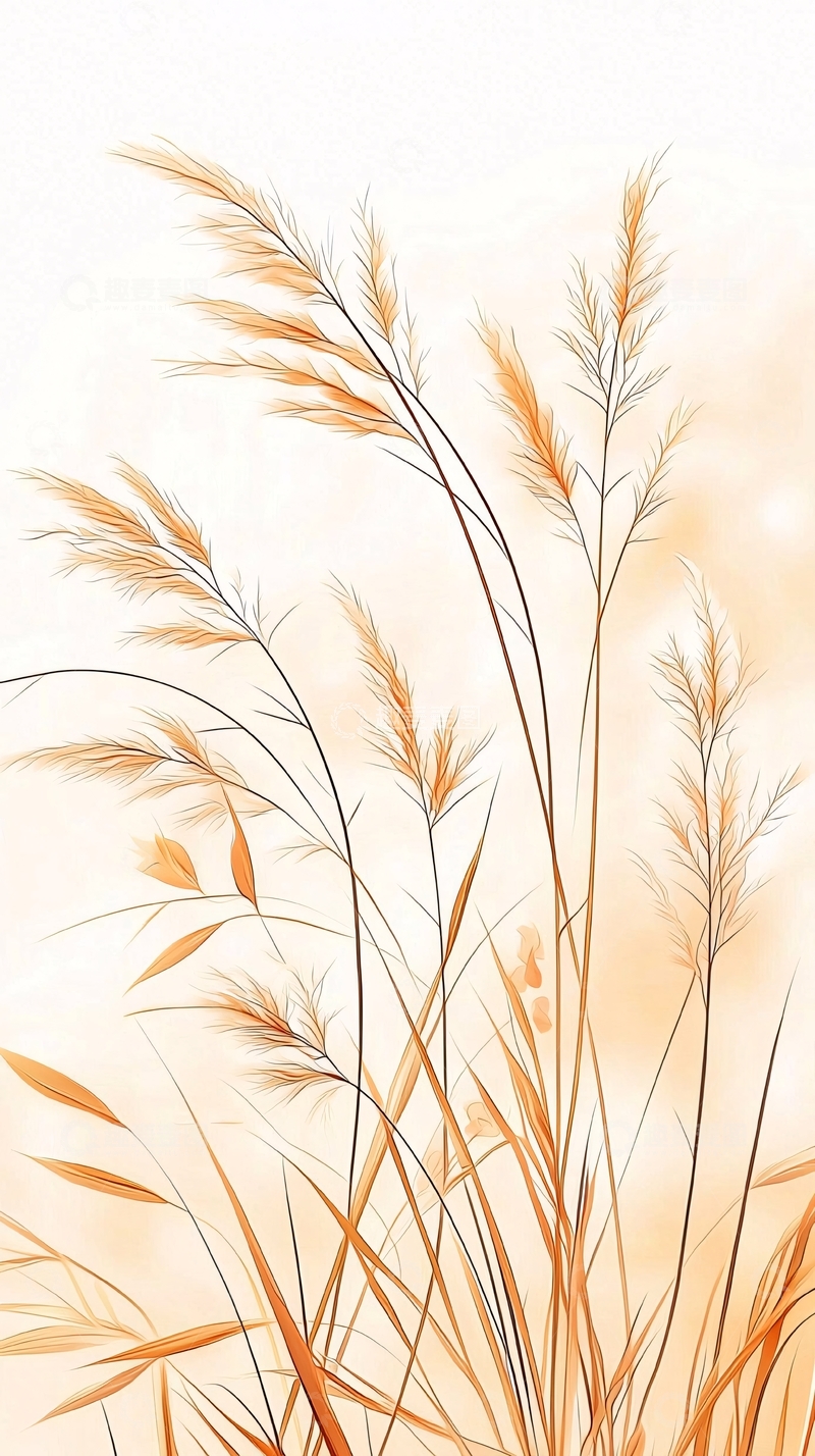 高清大图下载【趣麦麦图】秋日芦苇插画背景图