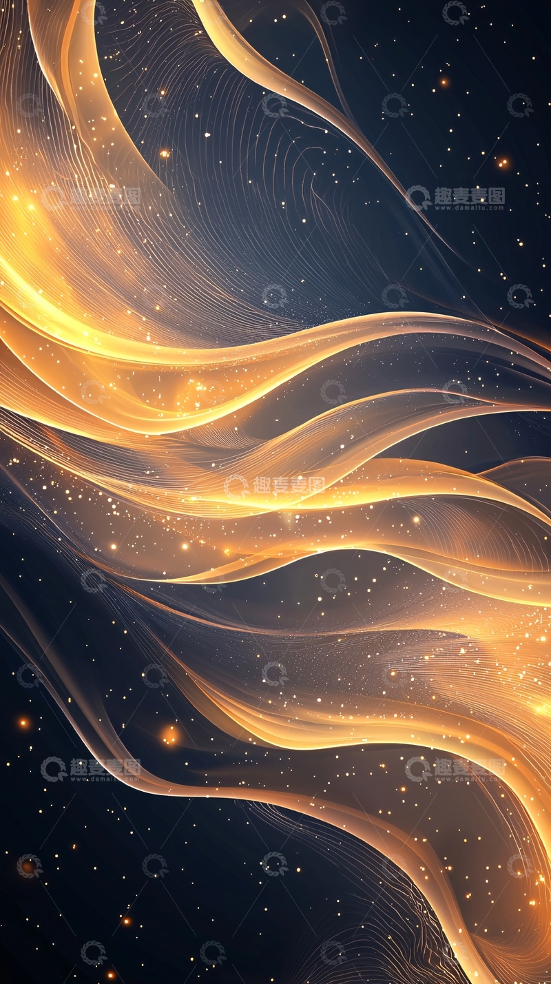 高清大图下载【趣麦麦图】金色波浪星空背景