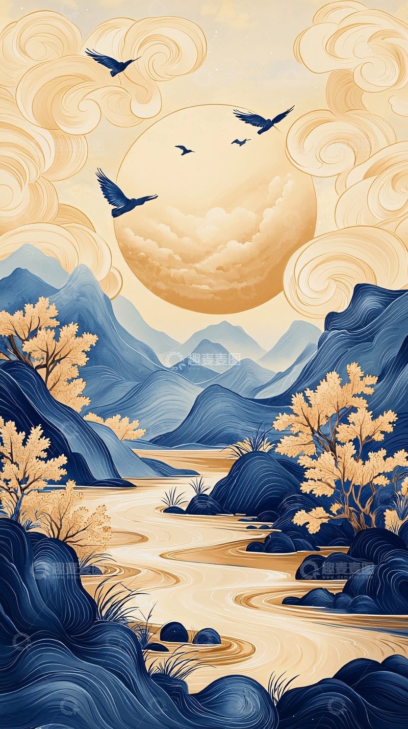 高清大图下载【趣麦麦图】秋日山河图高清图片