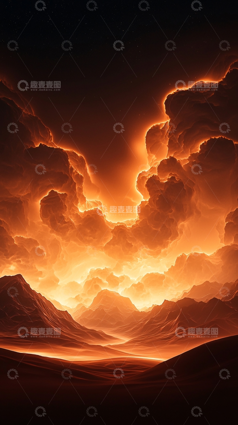 高清大图下载【趣麦麦图】炽热星空下的山峦