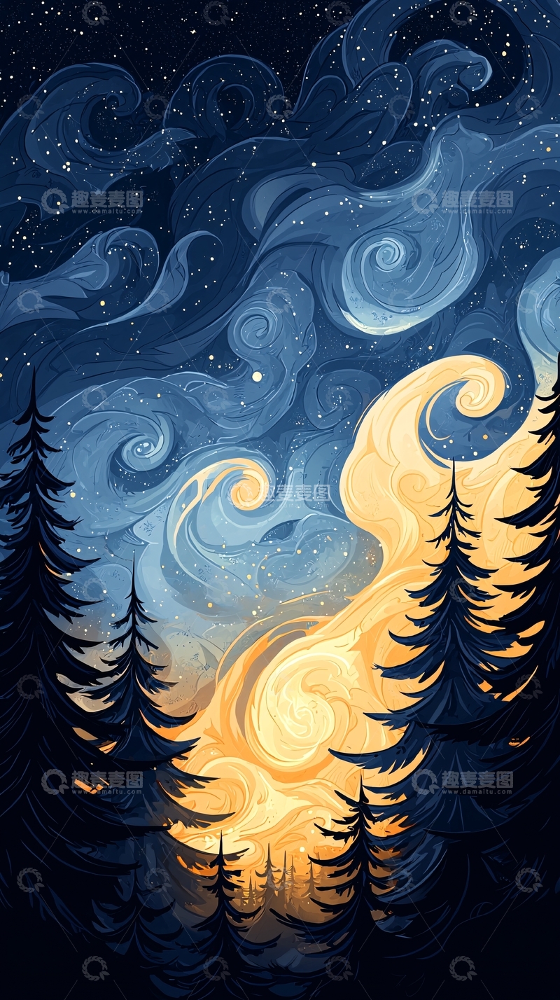 高清大图下载【趣麦麦图】夜空下的森林奇观