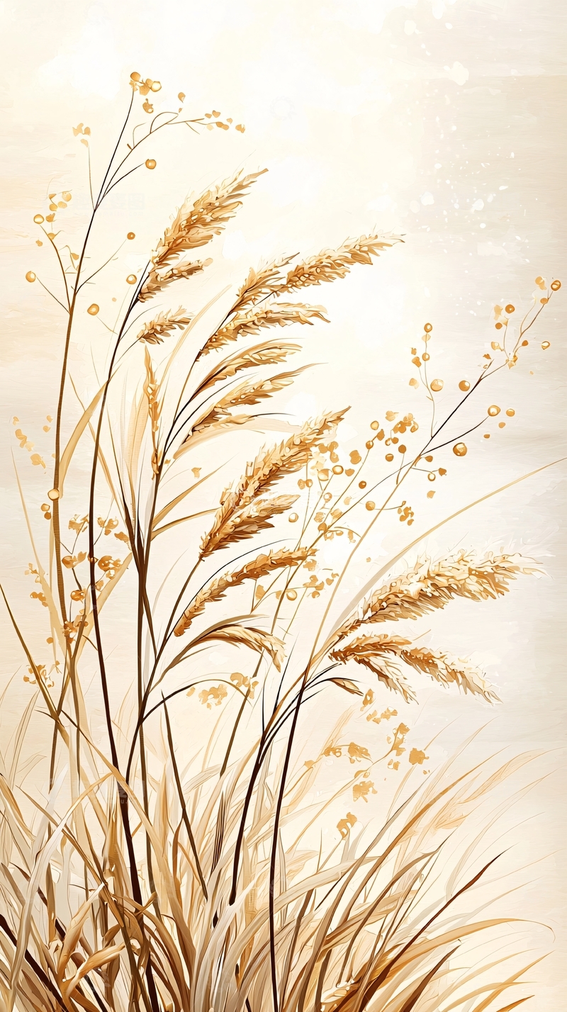 高清大图下载【趣麦麦图】金色麦穗手绘插画背景