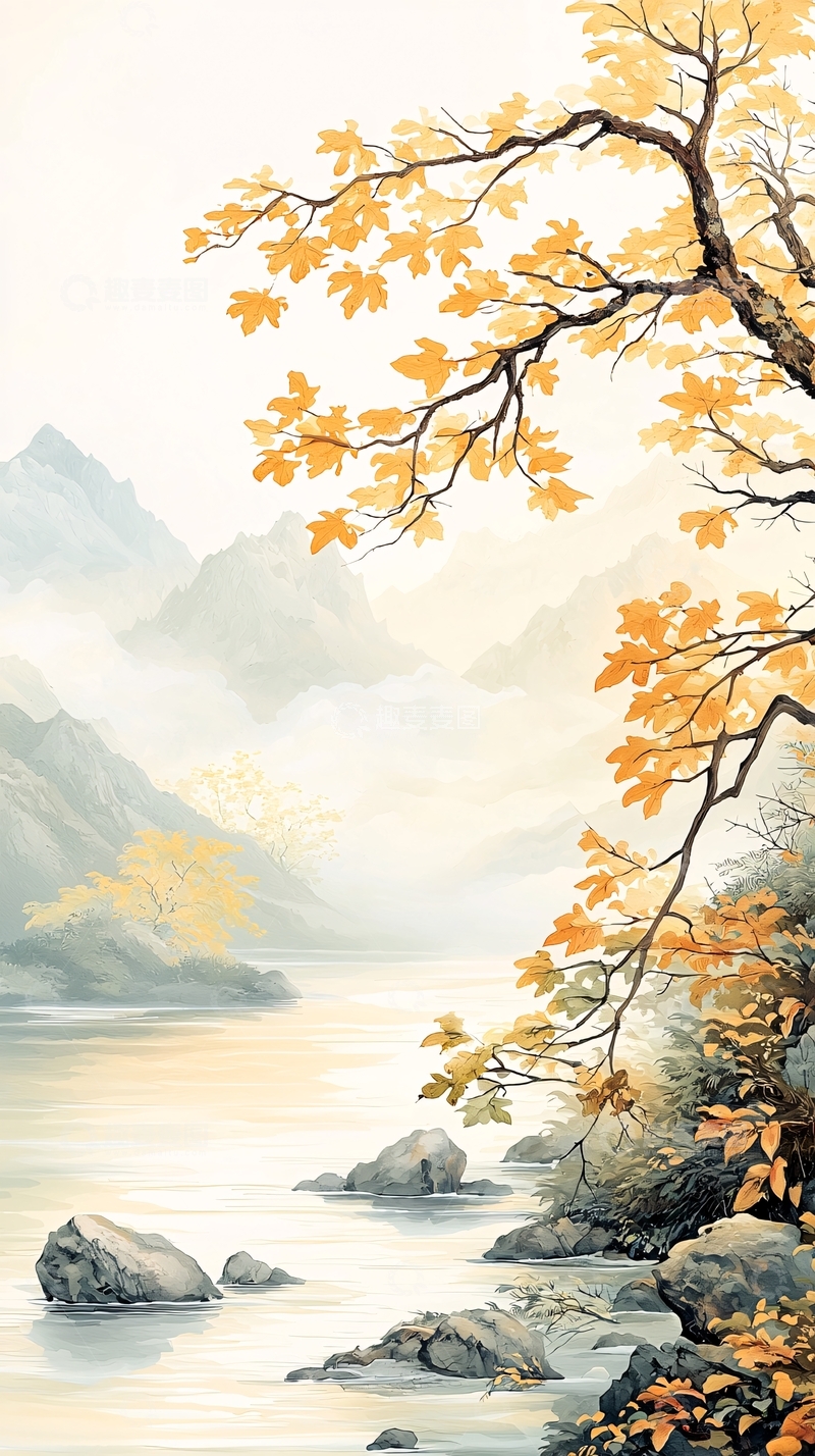 高清大图下载【趣麦麦图】秋日山水静谧图