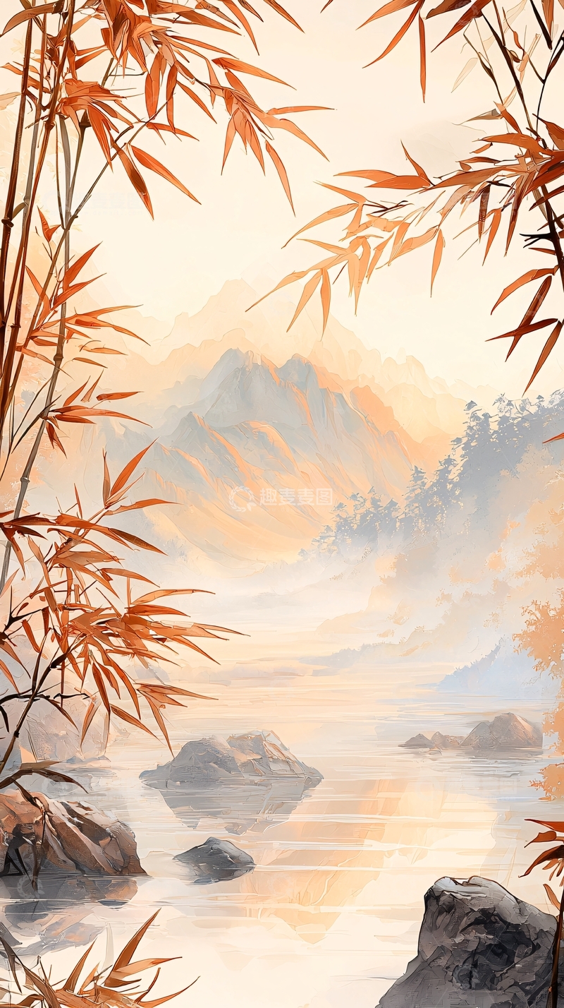 高清大图下载【趣麦麦图】秋日山水竹林风景