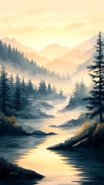 晨雾中的森林河流