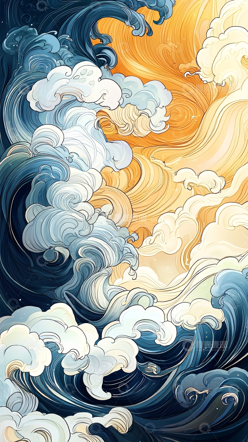 高清大图下载【趣麦麦图】波浪与云彩的艺术插画