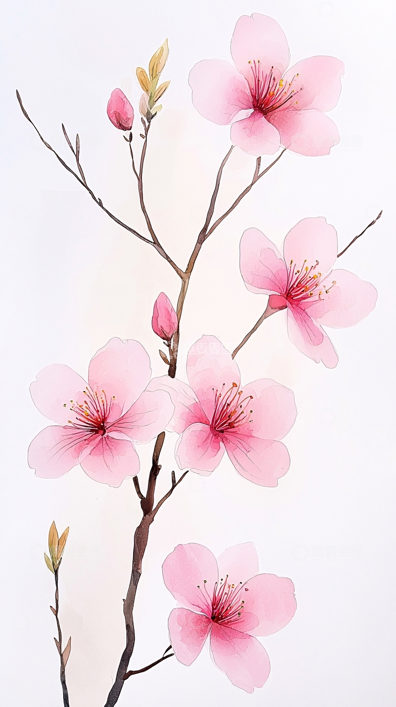 高清大图下载【趣麦麦图】粉色樱花树枝插画