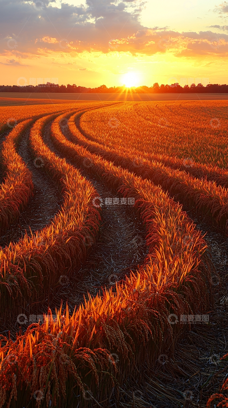 高清大图下载【趣麦麦图】夕阳下的稻田