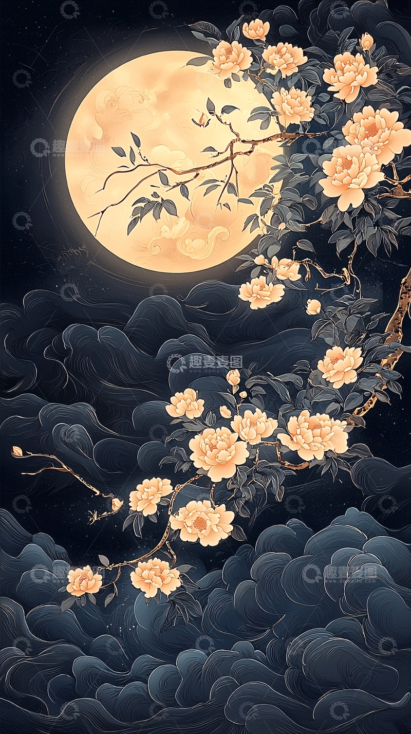 高清大图下载【趣麦麦图】月夜花枝云间