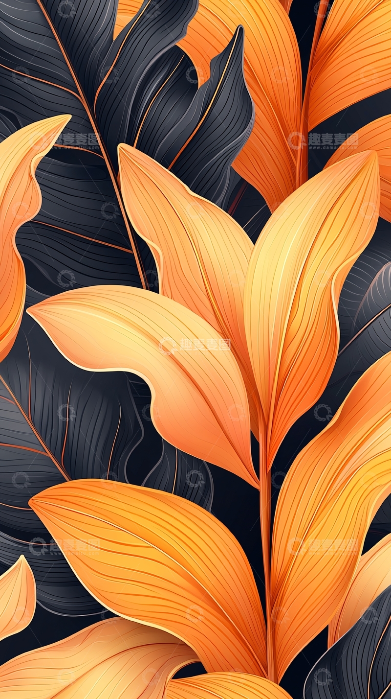 高清大图下载【趣麦麦图】橙色叶子抽象艺术背景
