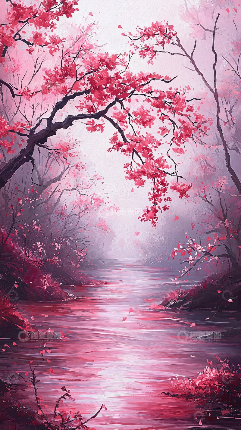 高清大图下载【趣麦麦图】樱花树下的小溪