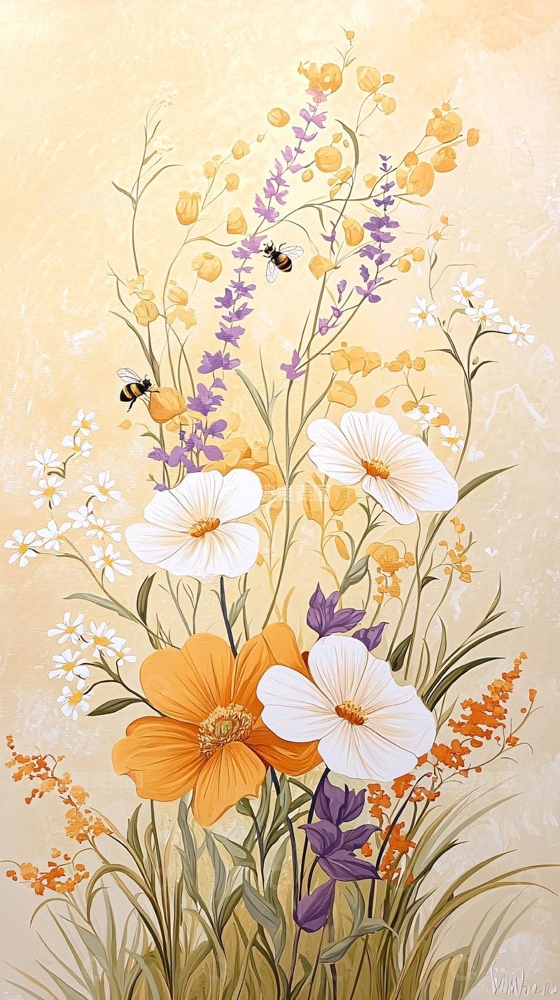 高清大图下载【趣麦麦图】秋日花海蜜蜂图