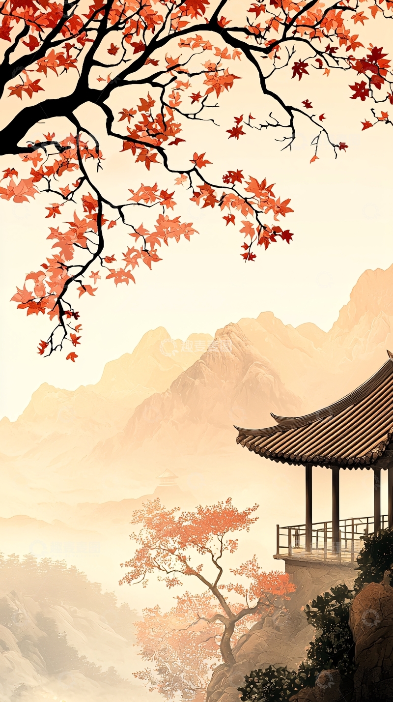 高清大图下载【趣麦麦图】秋日山间古亭风景
