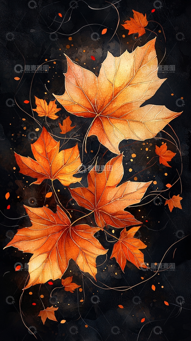 高清大图下载【趣麦麦图】秋叶飘落的艺术插画