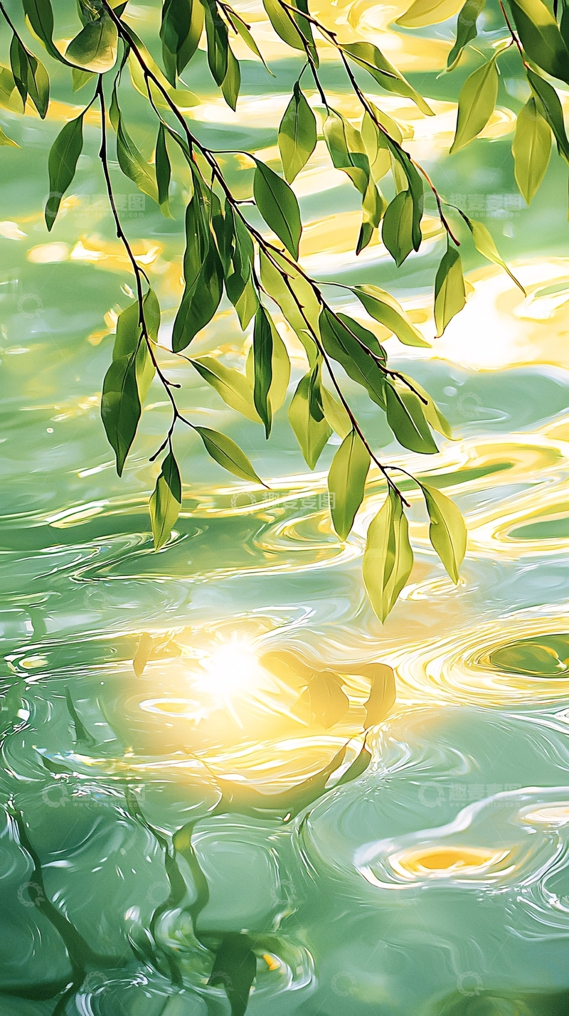 高清大图下载【趣麦麦图】绿叶倒影水面光影艺术