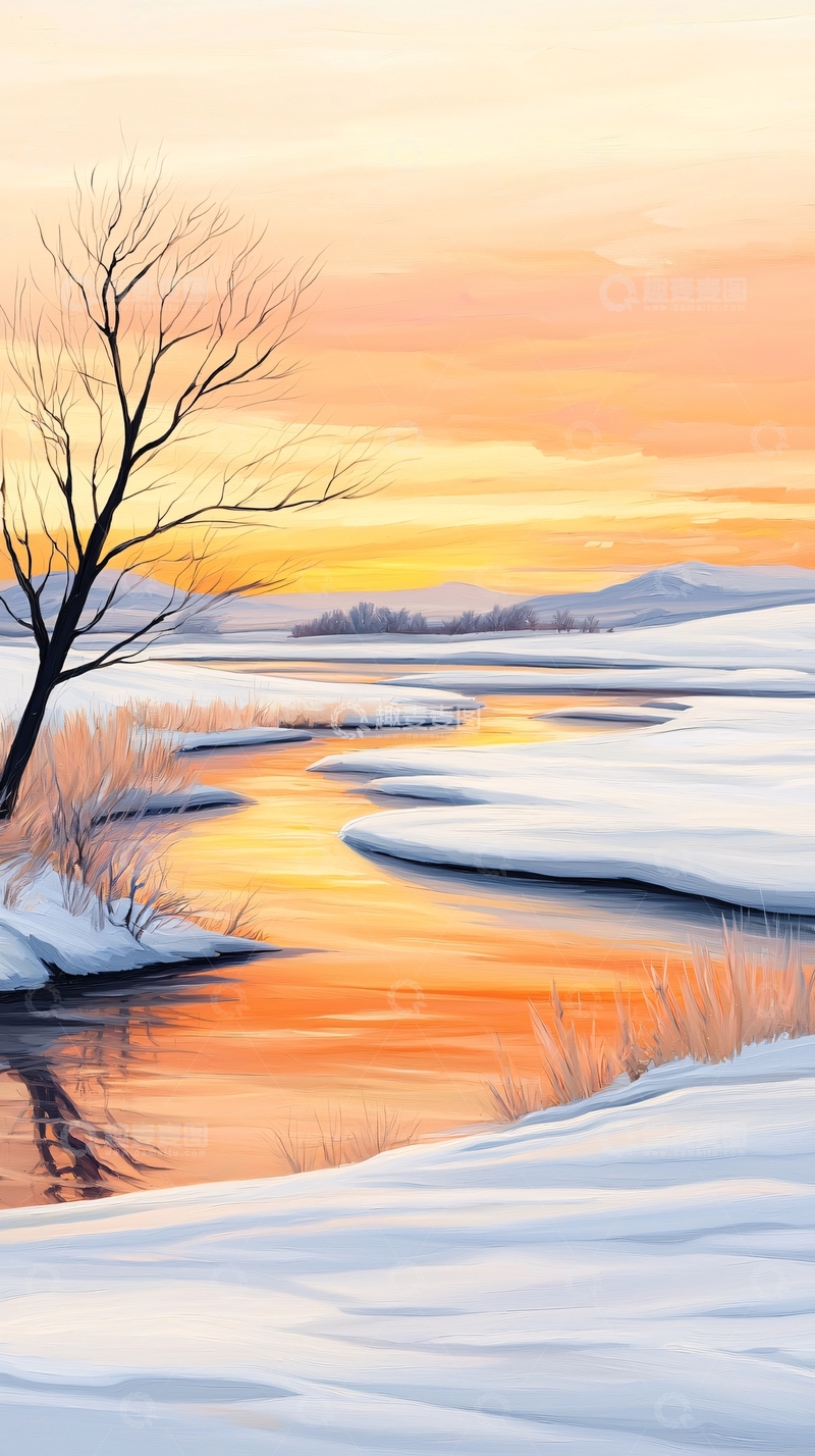 高清大图下载【趣麦麦图】冬日黄昏雪景