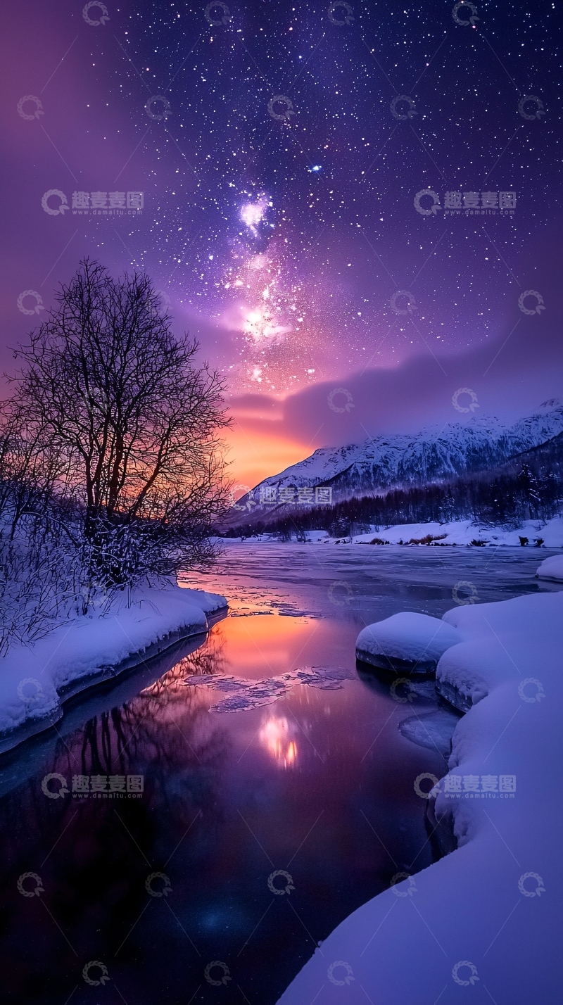 高清大图下载【趣麦麦图】冬夜星空下的河流