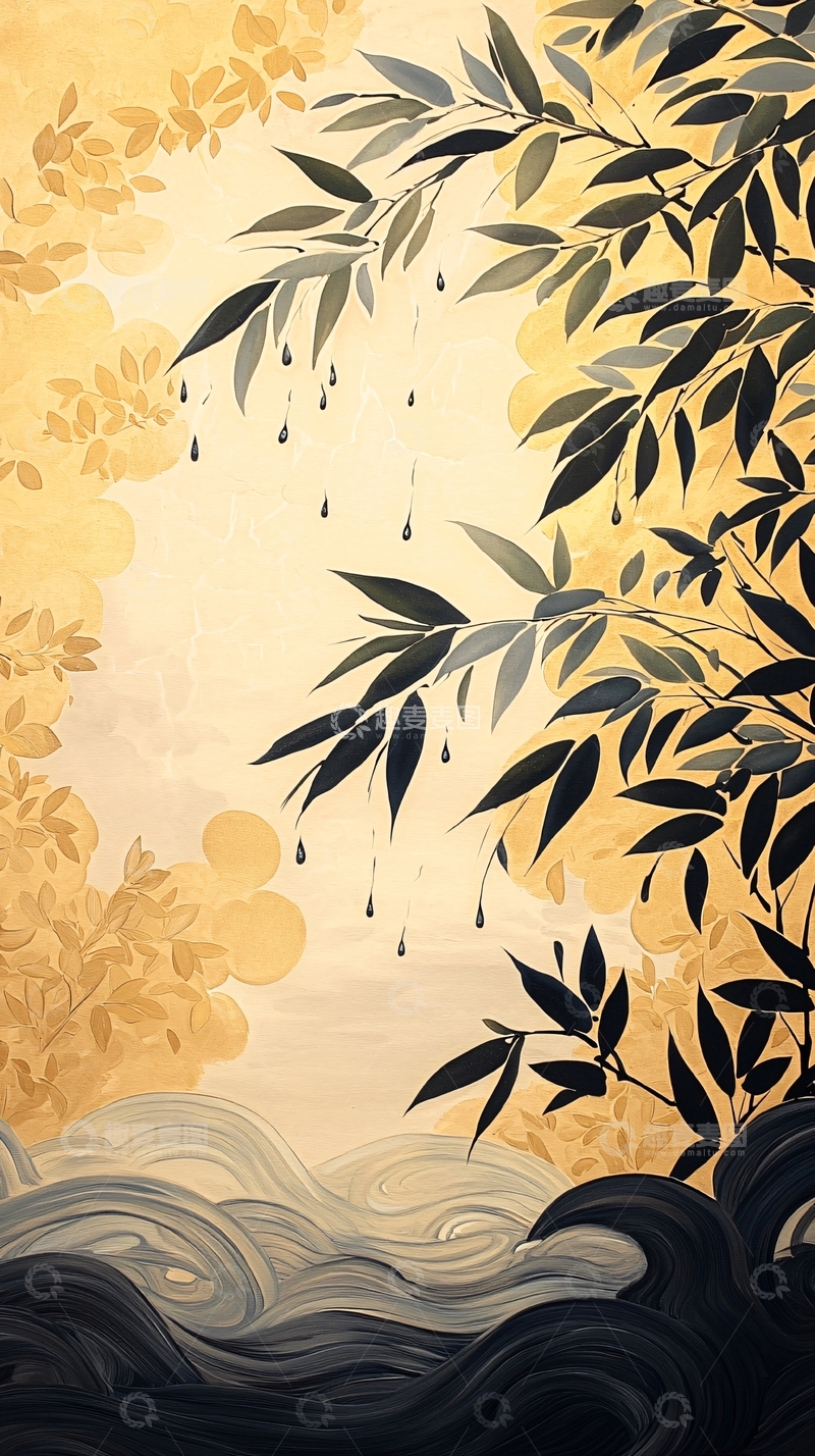 高清大图下载【趣麦麦图】秋日雨后树枝落叶图