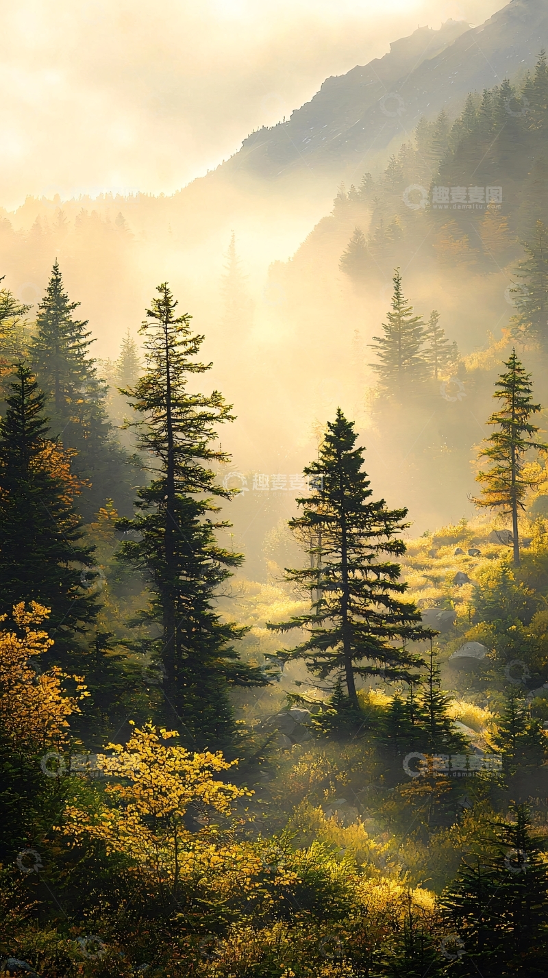 高清大图下载【趣麦麦图】晨雾中的森林