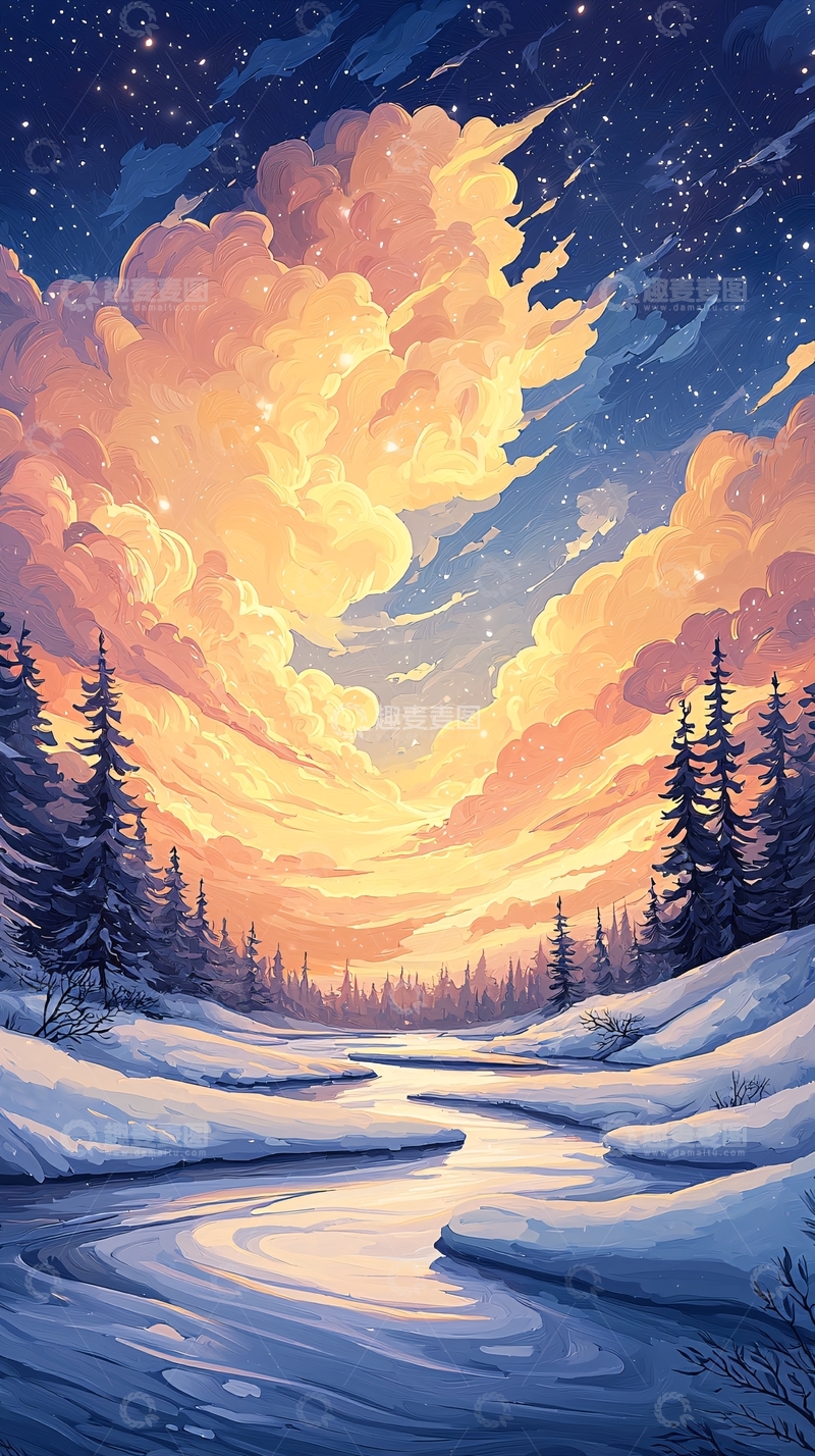 高清大图下载【趣麦麦图】冬夜星河下的雪景