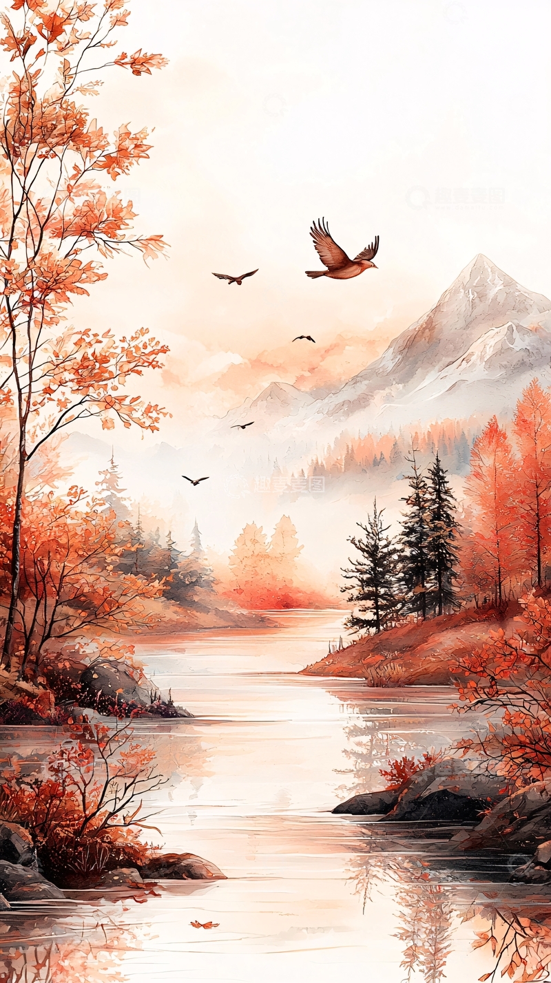 高清大图下载【趣麦麦图】秋日山河图高清图片