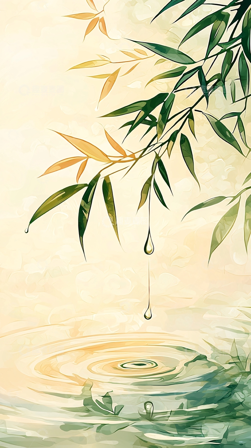 高清大图下载【趣麦麦图】竹叶滴水涟漪自然风景