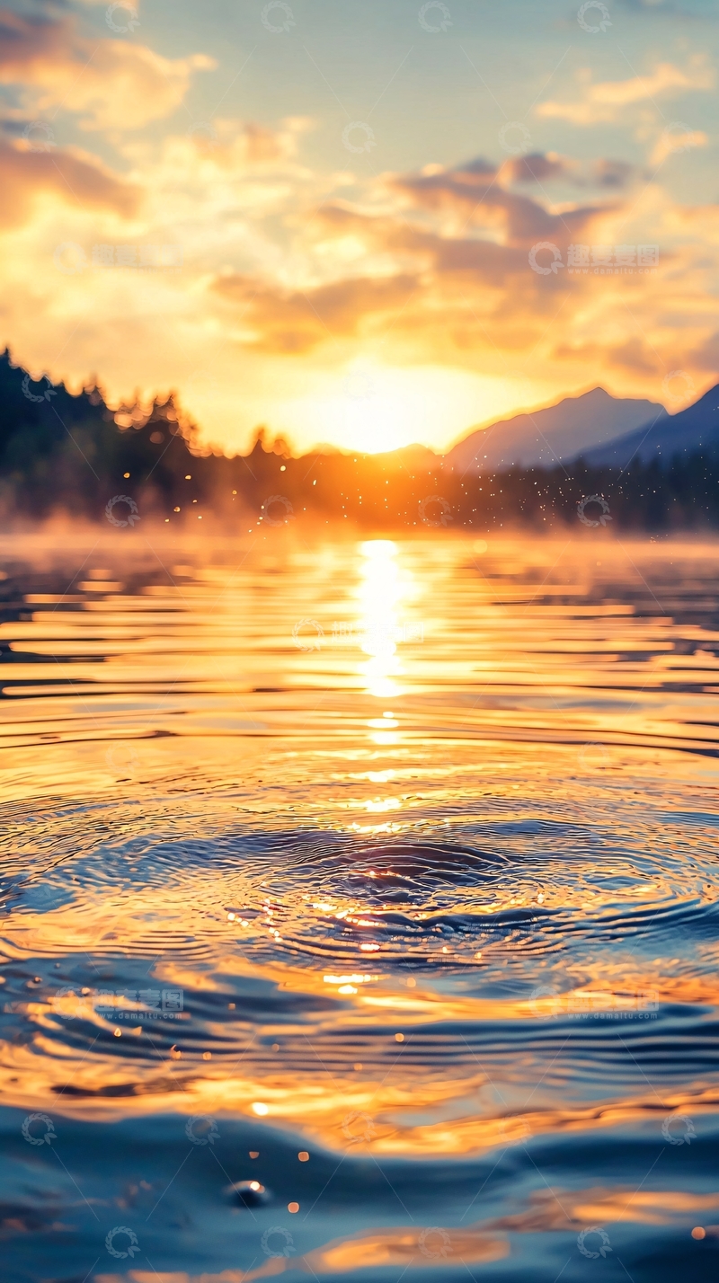 高清大图下载【趣麦麦图】日落湖面涟漪