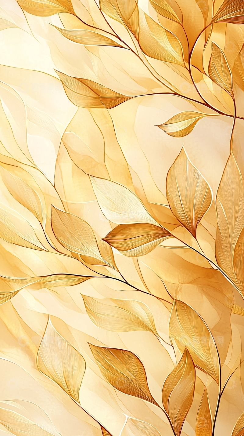 高清大图下载【趣麦麦图】金色叶子抽象艺术背景图
